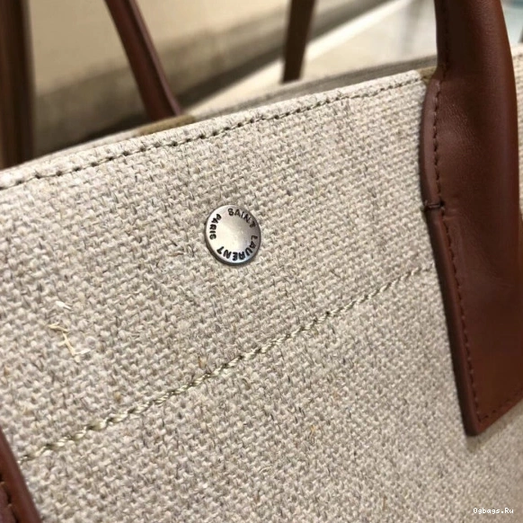 YSL GAUCHE LEATHER BAG LINEN TOTE IN AND RIVE PRINTED 0728
